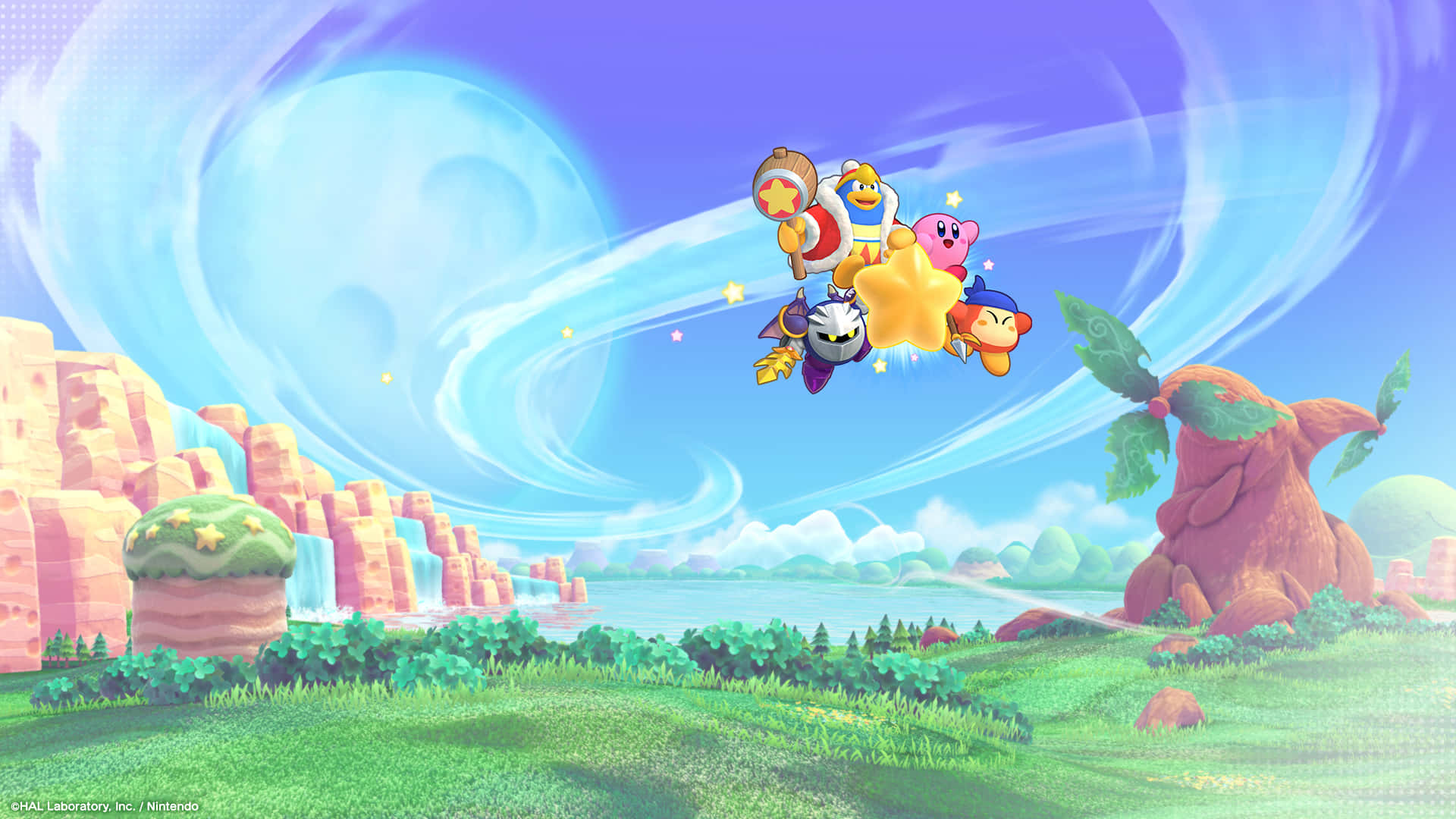 Kirby, friends, blue vortex, Full HD Desktop Wallpaper