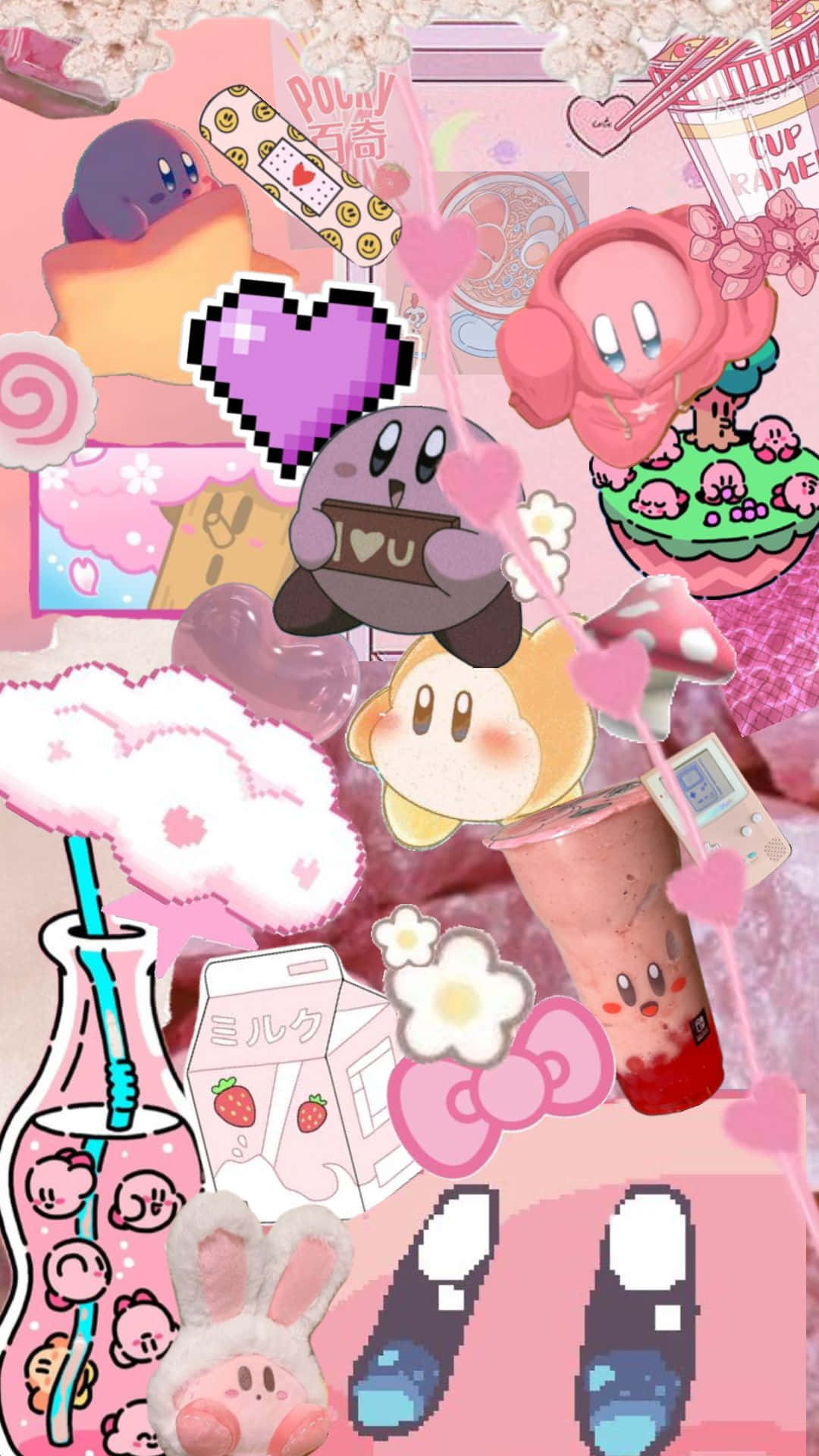 Kirby, pink pastel, collage, Full HD Phone Wallpaper