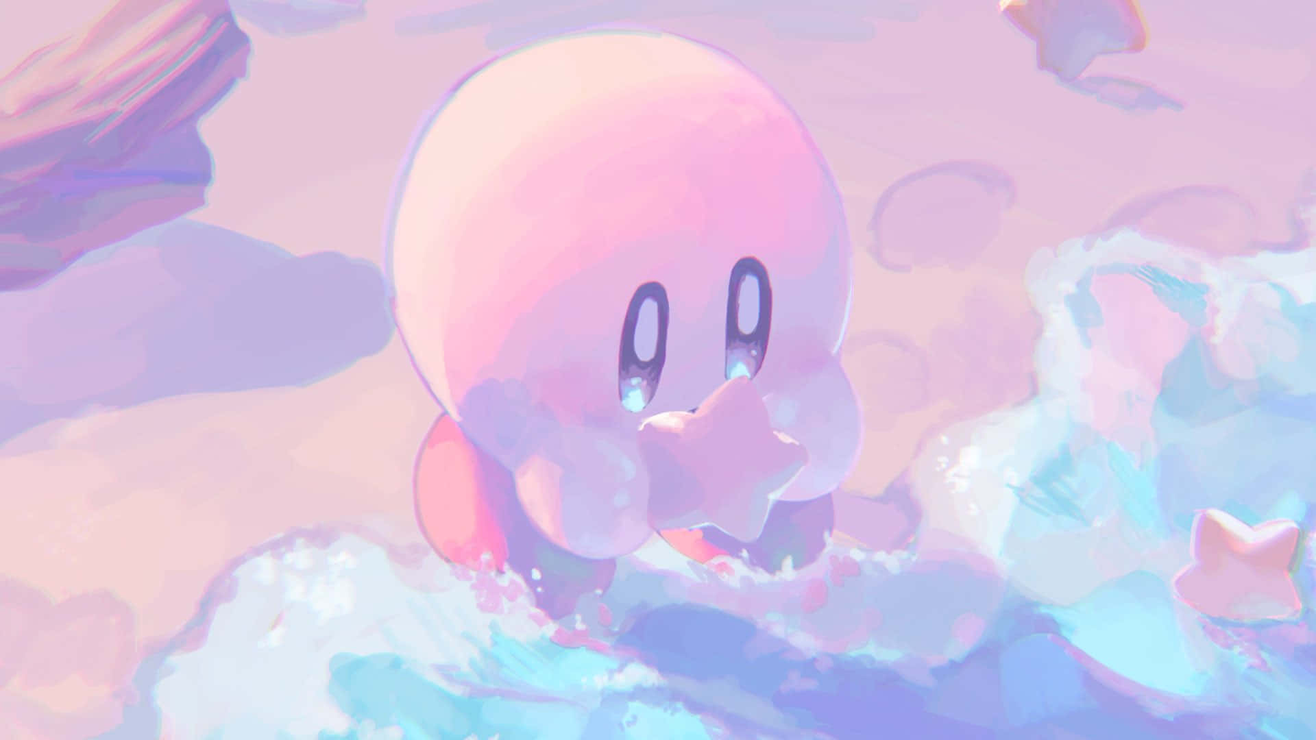 Kirby, pink round character, star-shaped hands, Full HD Desktop Wallpaper
