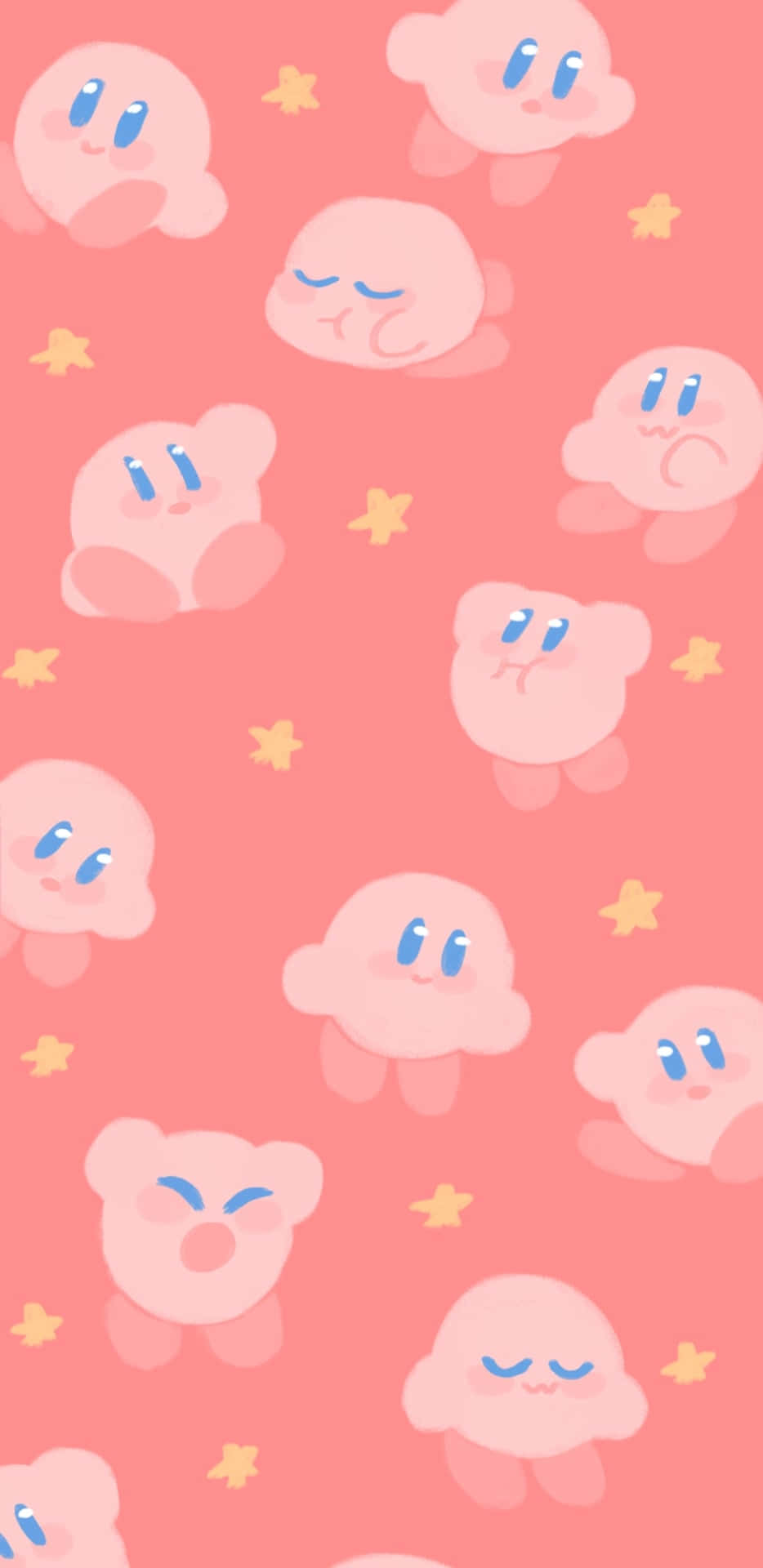 Pink Kirby, blue eyes, yellow stars, Full HD Phone Wallpaper