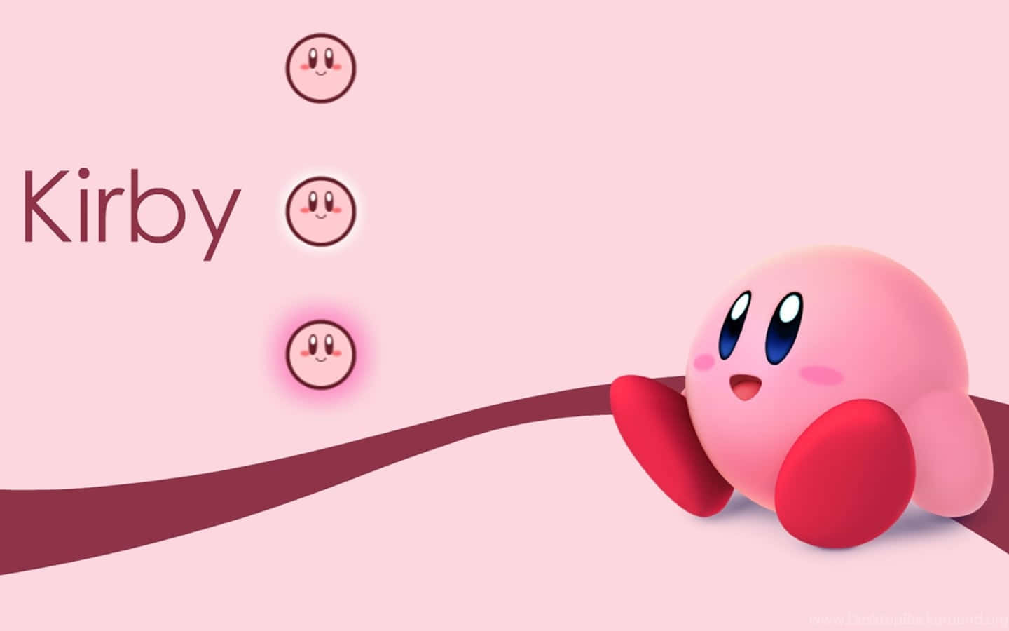 Pink Kirby, red feet, maroon ribbon, HD Desktop Wallpaper