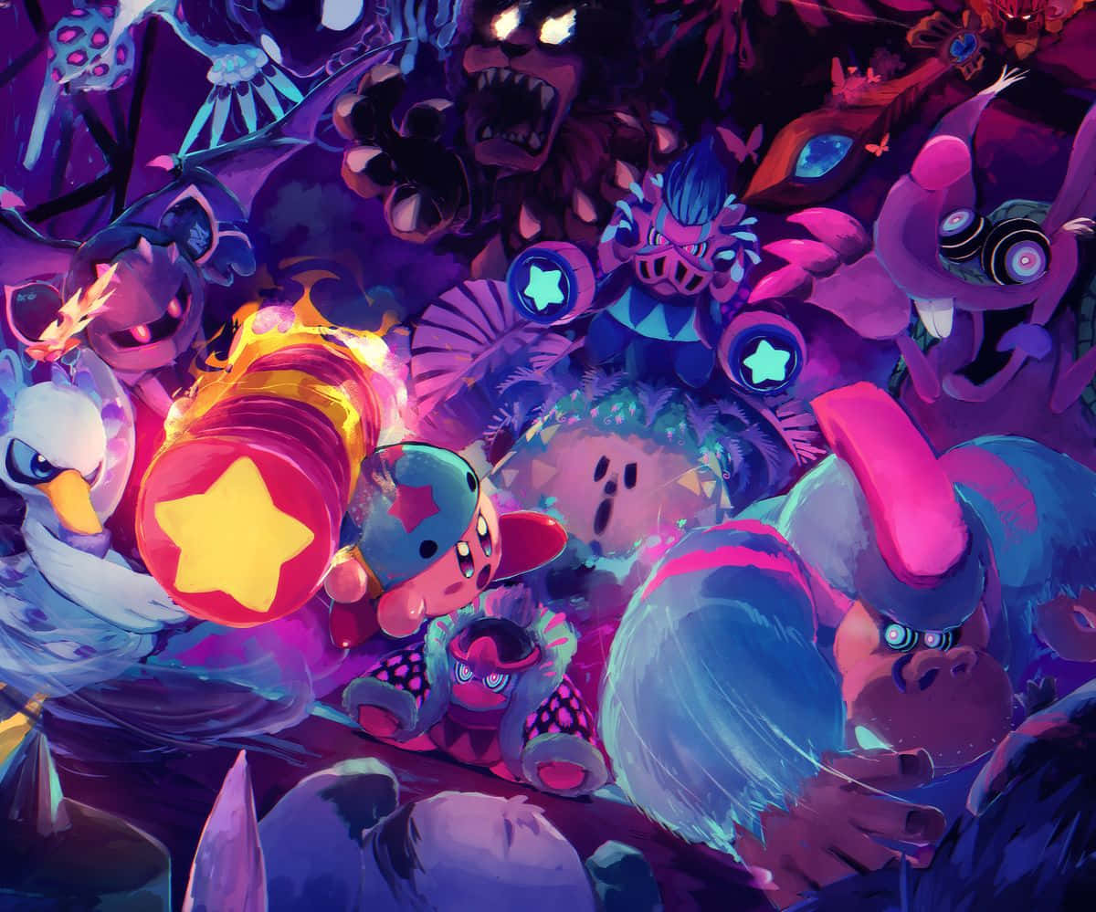 Kirby, neon purple, pink, SD Desktop Wallpaper