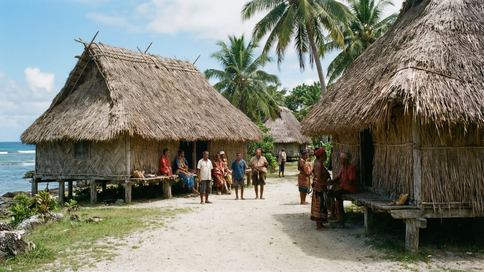 Kiribati, coastal village, traditional village life, Full HD Desktop Wallpaper