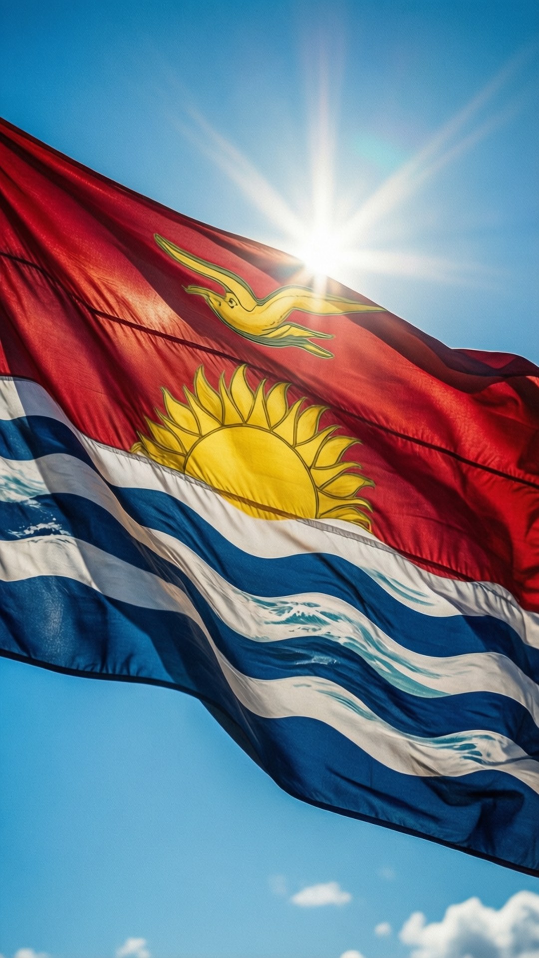Kiribati flag, bright blue sky, sun shining, Full HD Phone Wallpaper