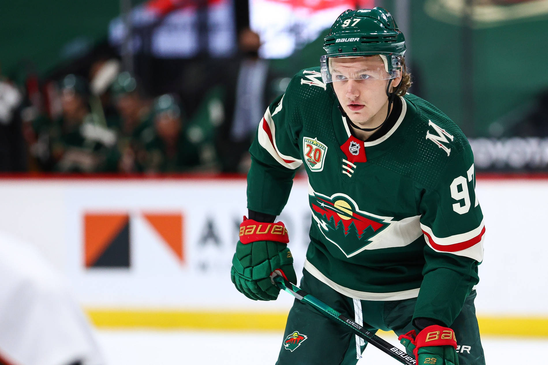 Kirill Kaprizov, green jersey, number 97, HD Desktop Wallpaper