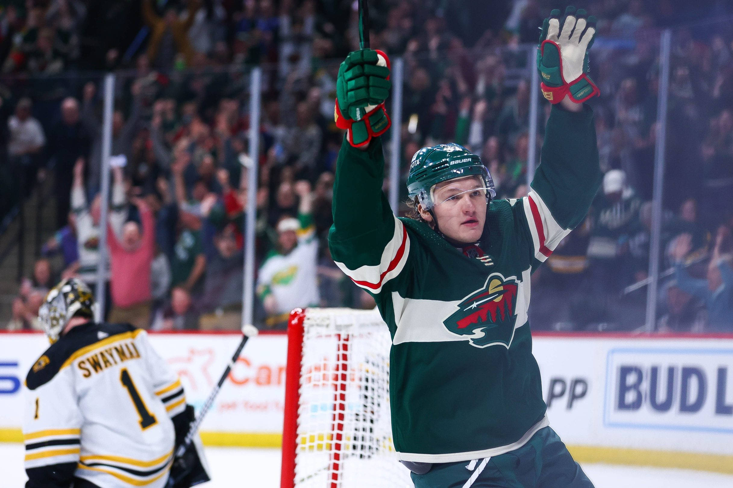 Kirill Kaprizov, green jersey, stick, Full HD Desktop Wallpaper