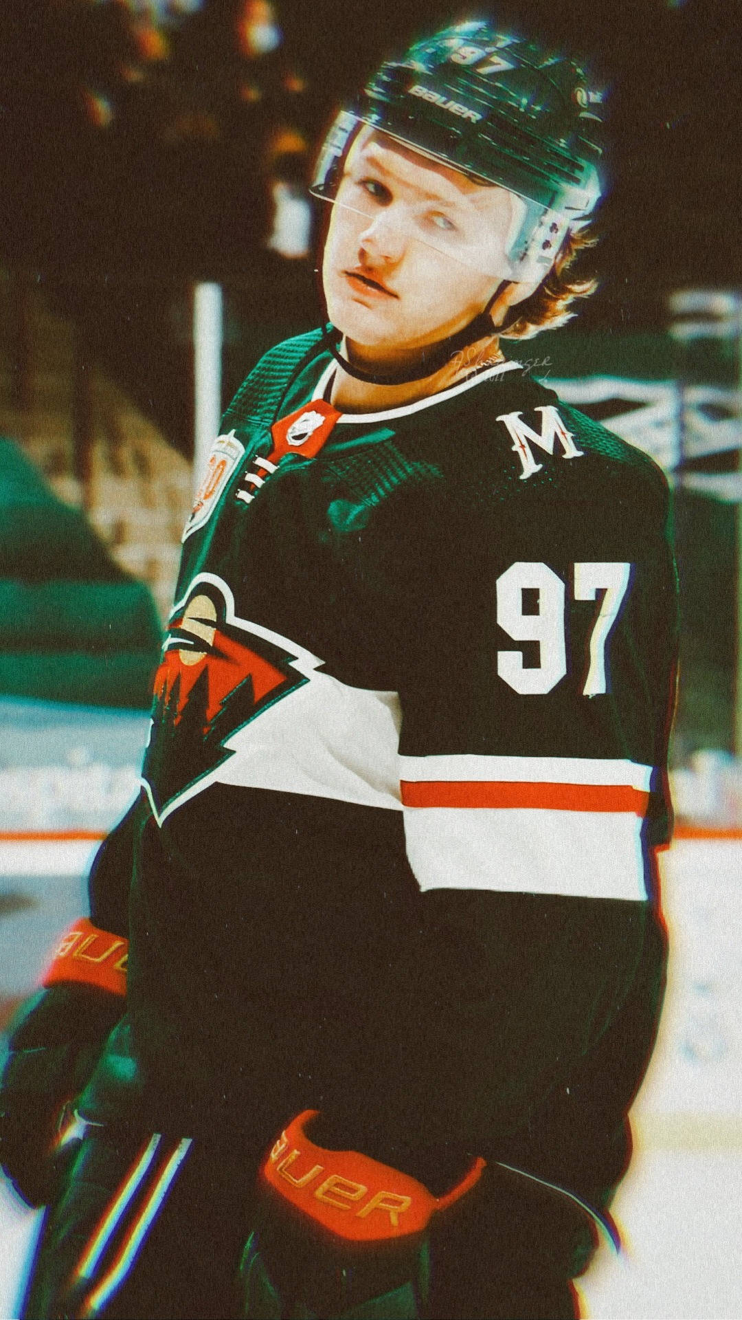 Kirill Kaprizov, green black and white jersey, number 97, Full HD Phone Wallpaper