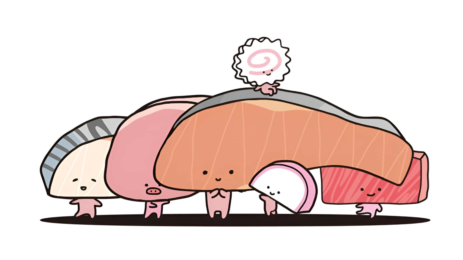Kirimichan, sushi pieces, anthropomorphic, Full HD Desktop Wallpaper