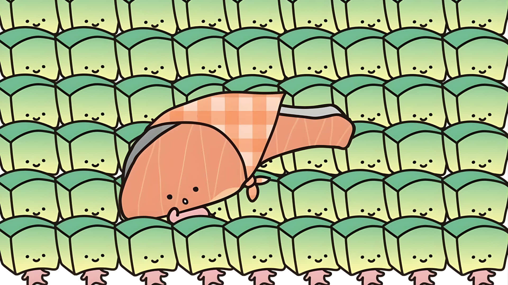 Kirimichan, salmon slice, checkered hat, Full HD Desktop Wallpaper