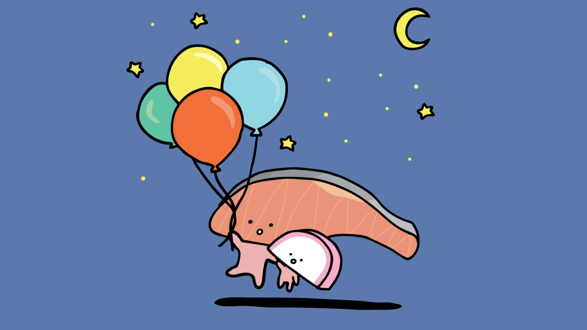 Kirimichan, colorful balloons, crescent moon, Full HD Desktop Wallpaper