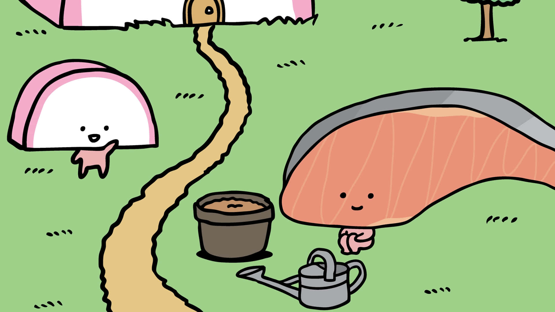 Kirimichan, garden, pink salmon, Full HD Desktop Wallpaper