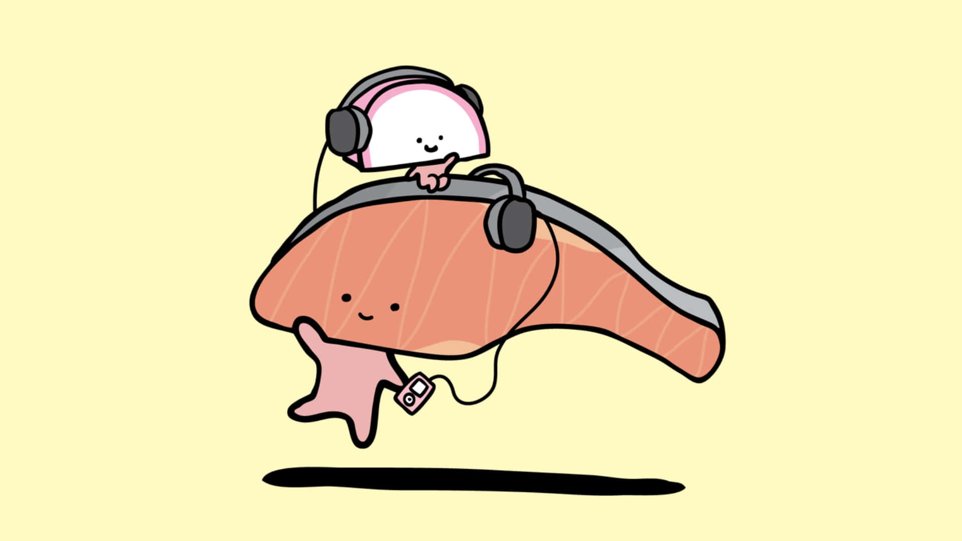 Kirimichan, pink starfish, headphones, Full HD Desktop Wallpaper