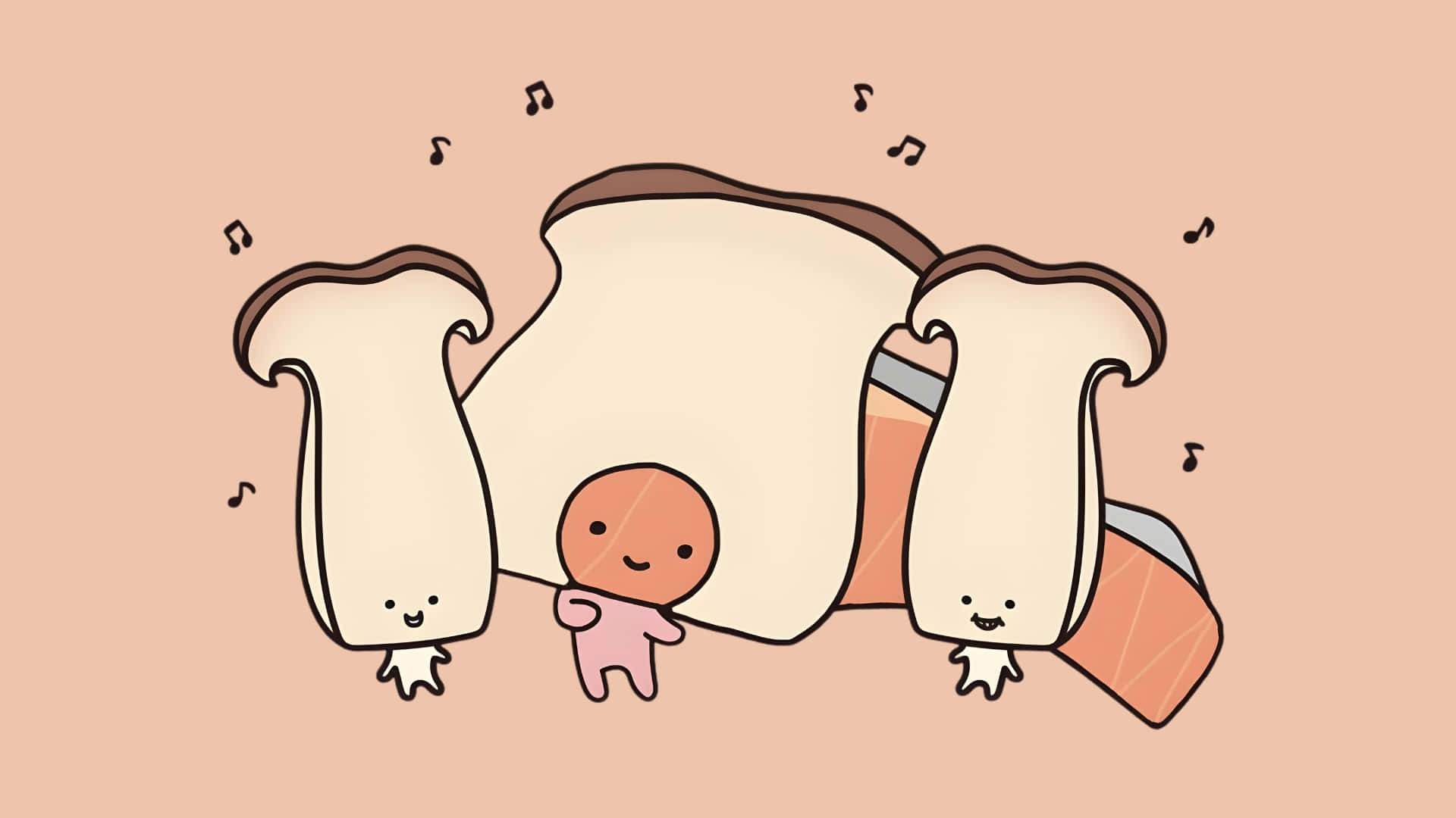 Kirimichan, dancing mushrooms, pink baby figure, Full HD Desktop Wallpaper