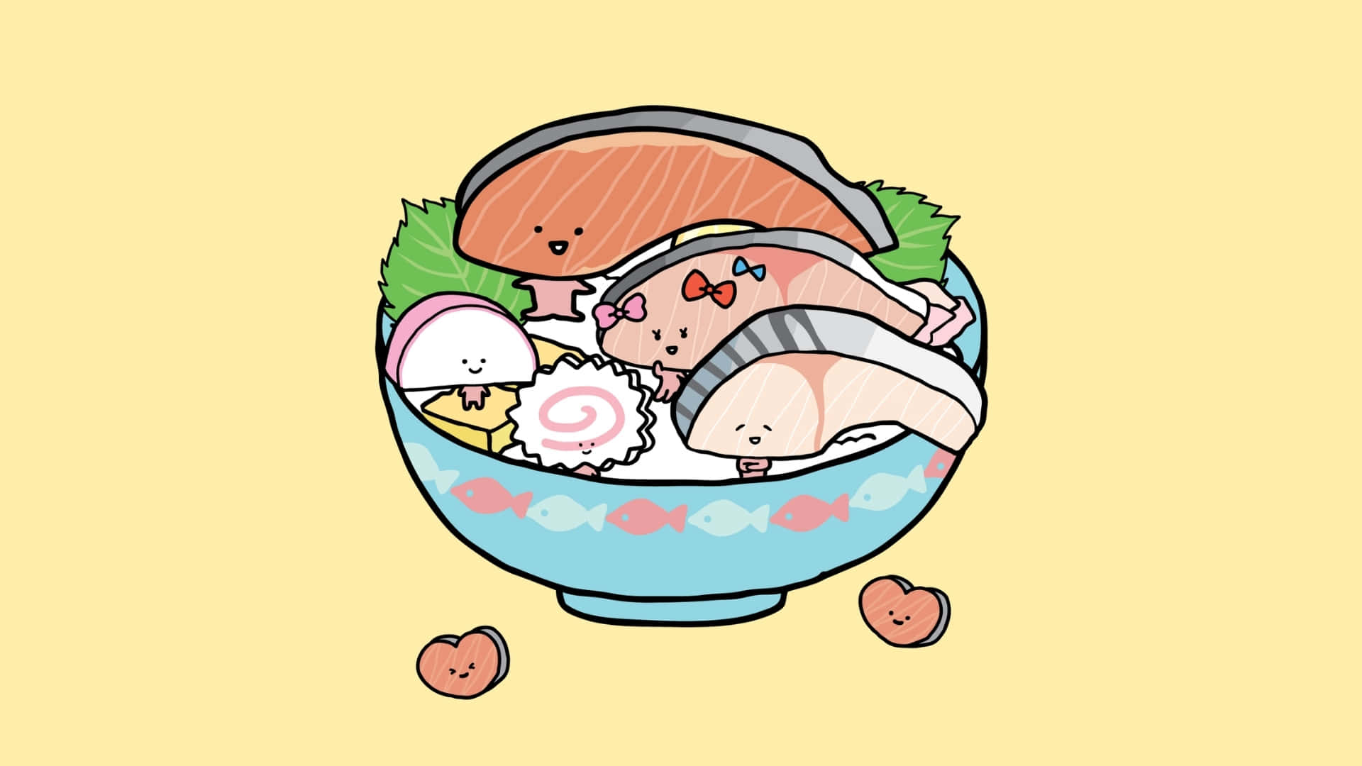 Kirimichan, sashimi, smiling fish slices, Full HD Desktop Wallpaper