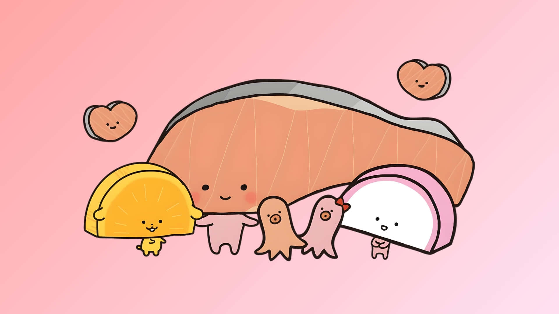 Kirimichan, salmon, heart-shaped garnishes, Full HD Desktop Wallpaper