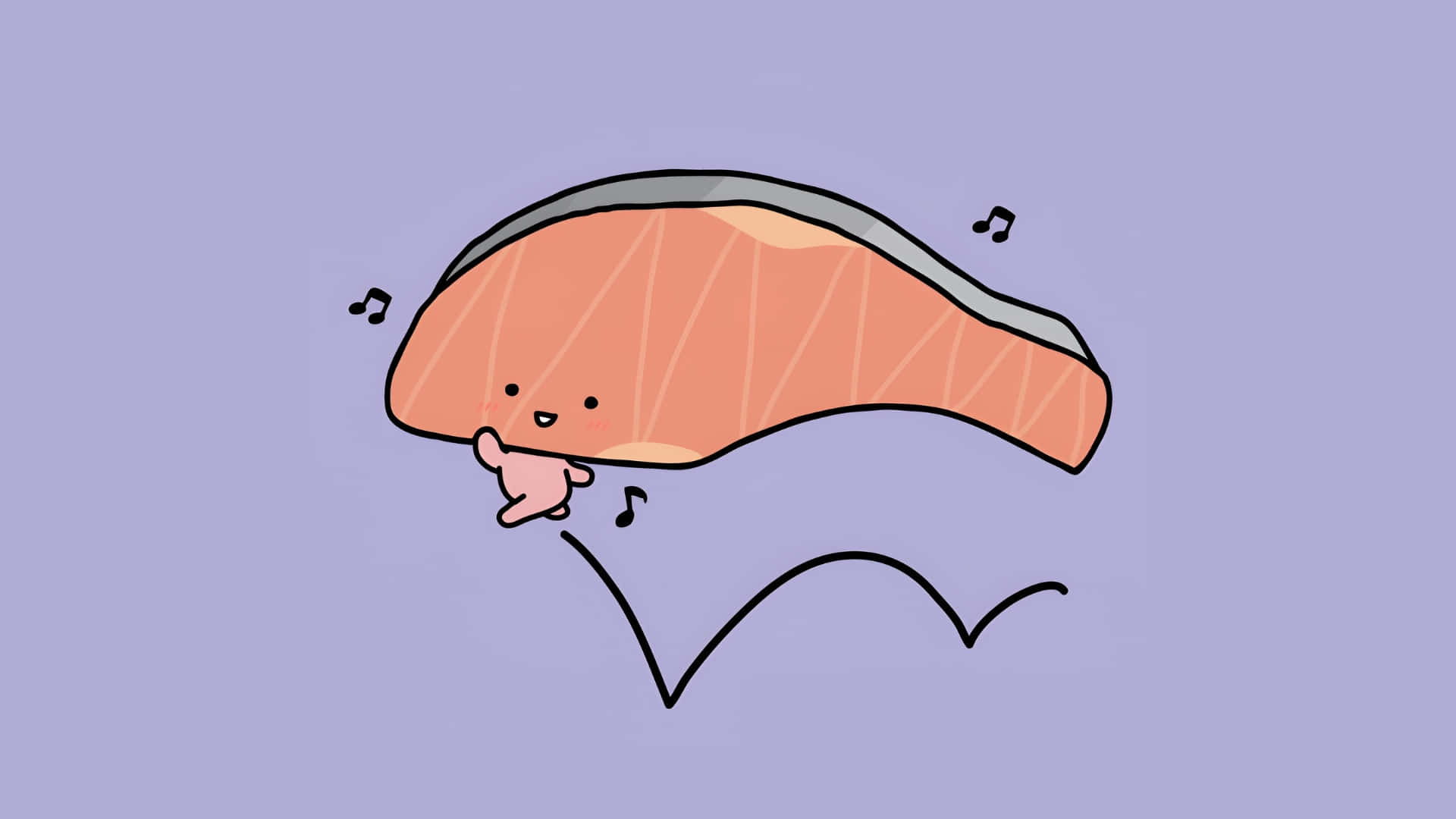 Kirimichan, salmon, cartoon salmon slice, Full HD Desktop Wallpaper