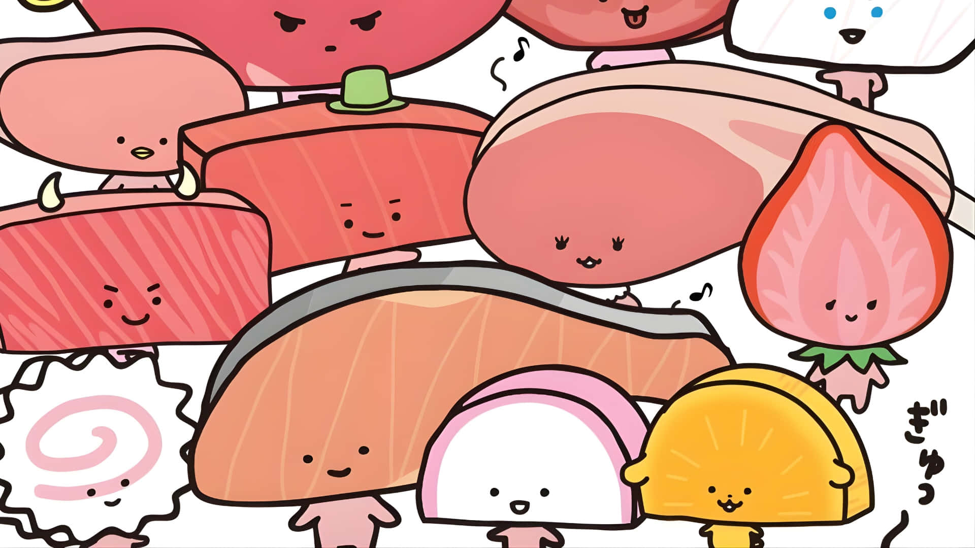 Kirimichan, cute sushi characters, kawaii cartoon sushi, Full HD Desktop Wallpaper