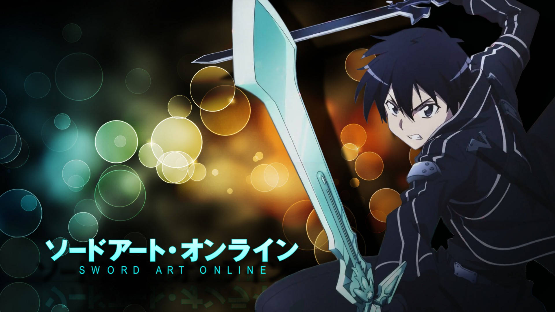 Kirito, glowing sword, bokeh background, Full HD Desktop Wallpaper