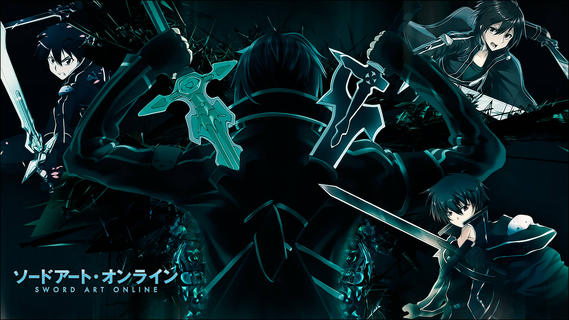 Kirito, black armor, glowing swords, Full HD Desktop Wallpaper