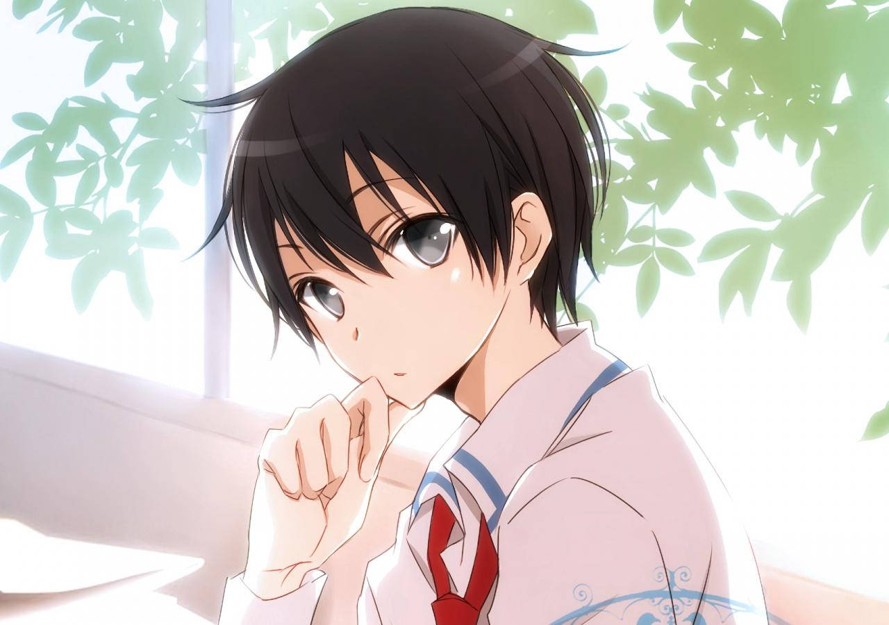 Kirito, school uniform, green foliage, HD Desktop Wallpaper