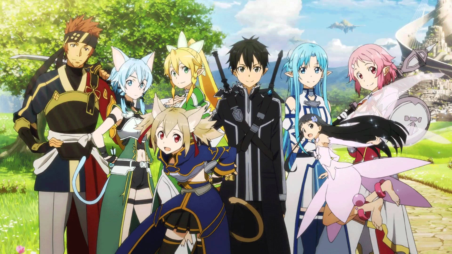 Kirito, sword-wielding adventurers, fantasy meadow, Full HD Desktop Wallpaper