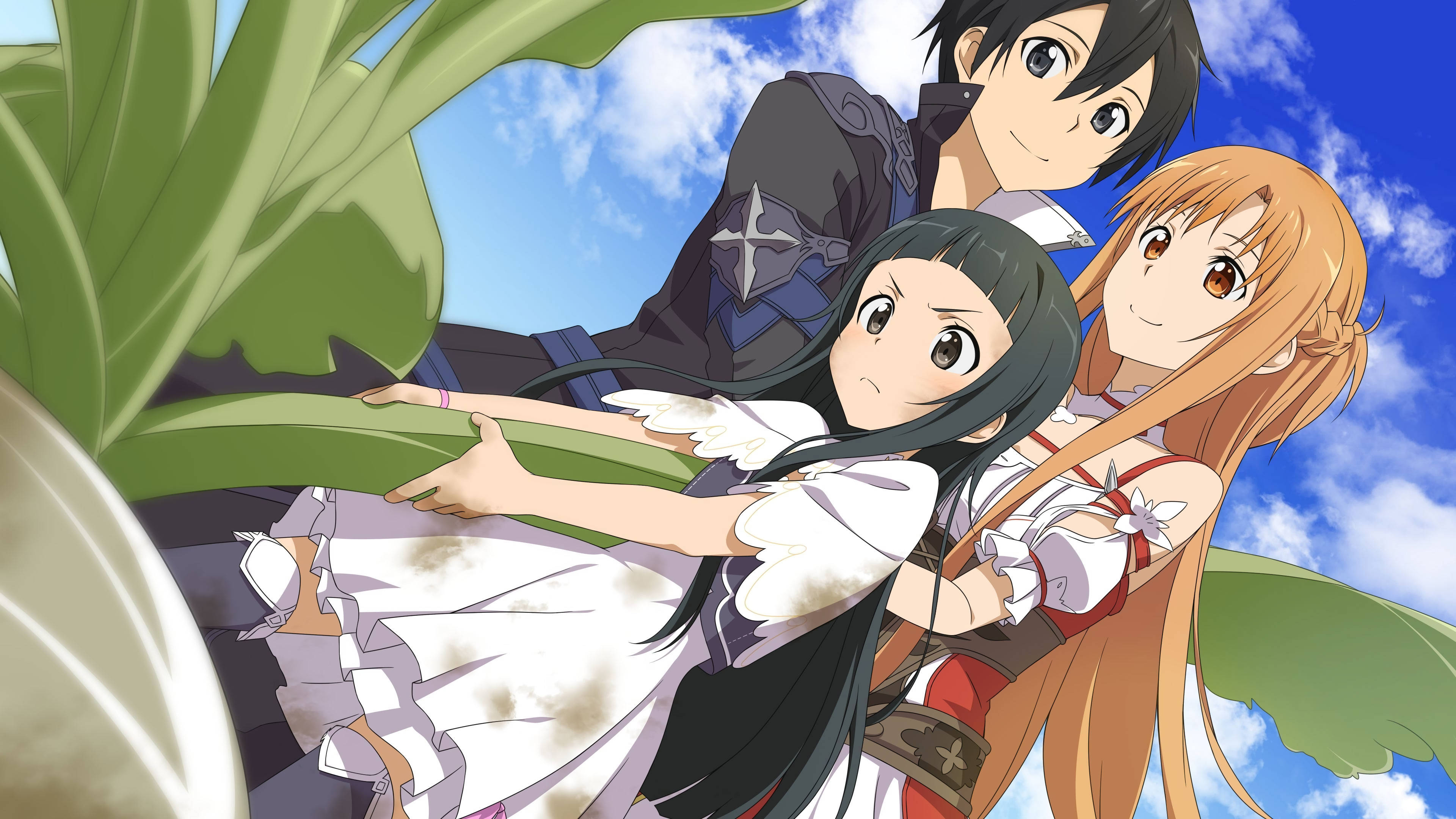 Kirito, green leaves, bright blue sky, 4K Desktop Wallpaper