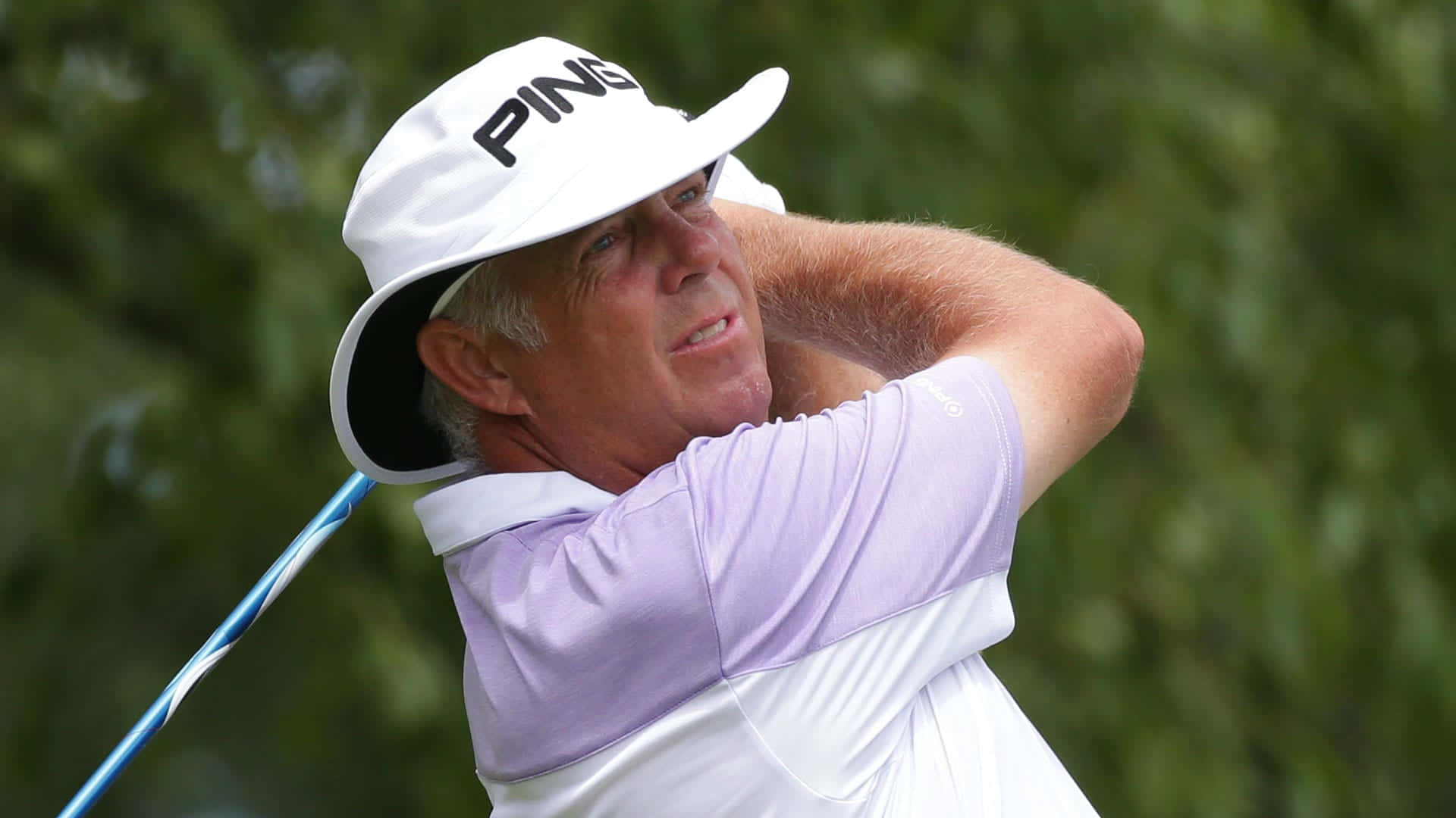 Kirk Triplett, white PING cap, purple shirt, Full HD Desktop Wallpaper