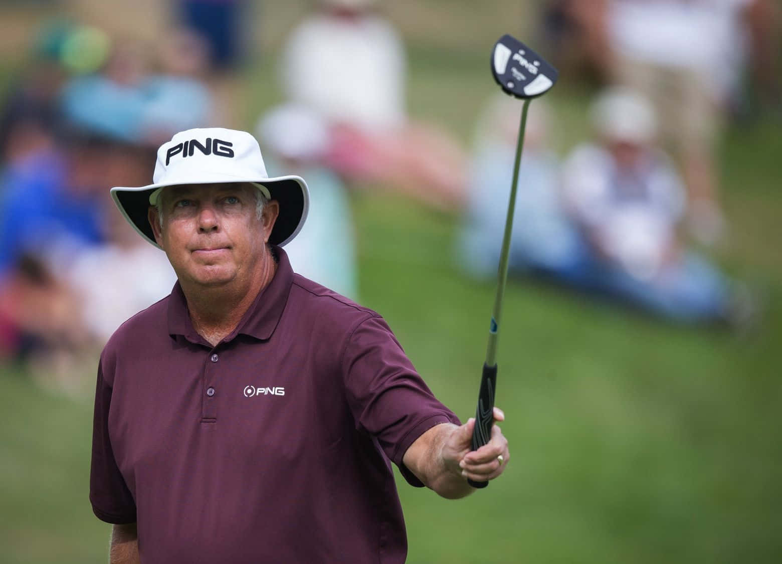 Kirk Triplett, maroon PING shirt, white hat, HD Desktop Wallpaper