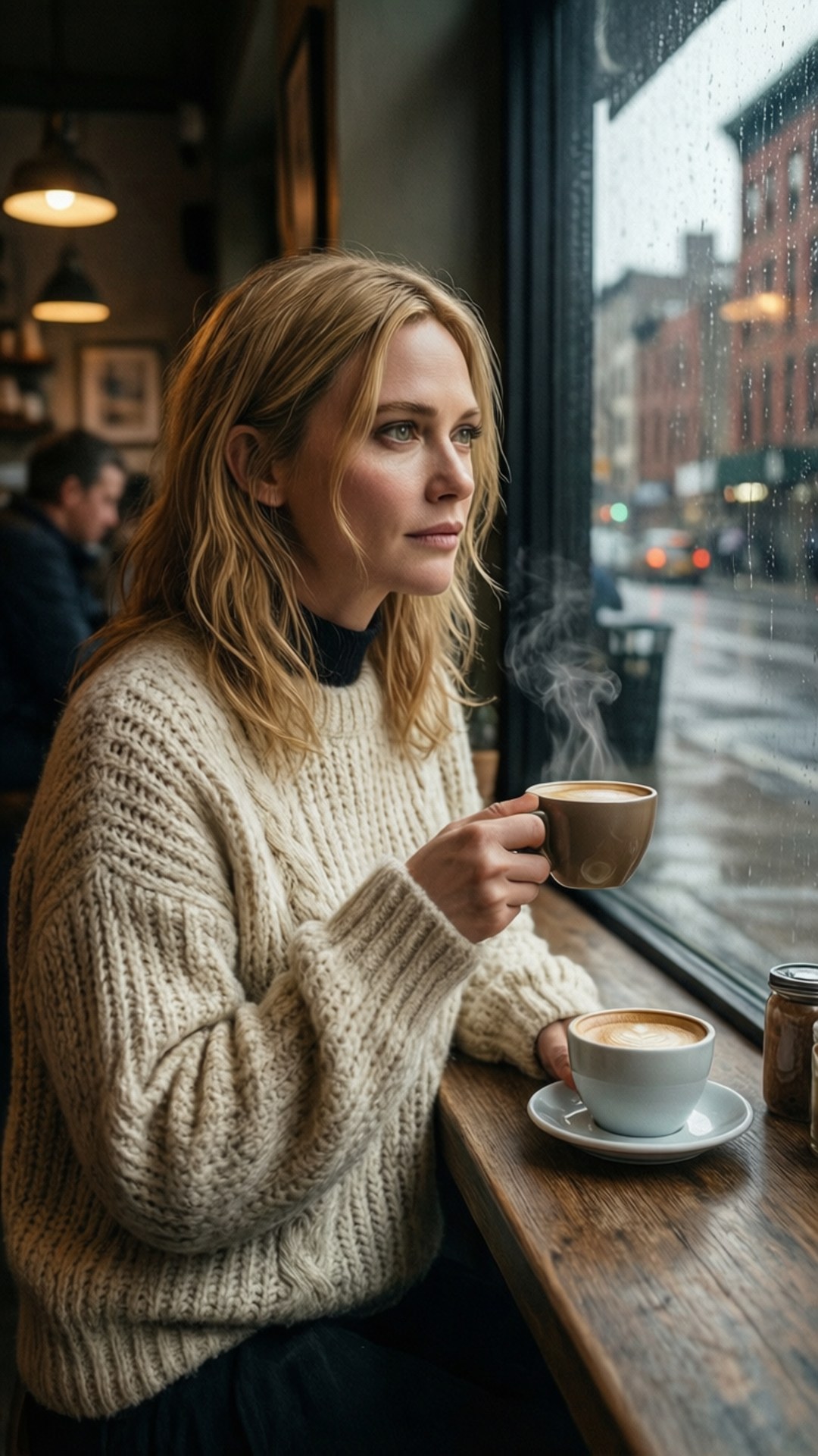 Kirsten Dunst, cozy coffee shop, coffee morning, Full HD Phone Wallpaper
