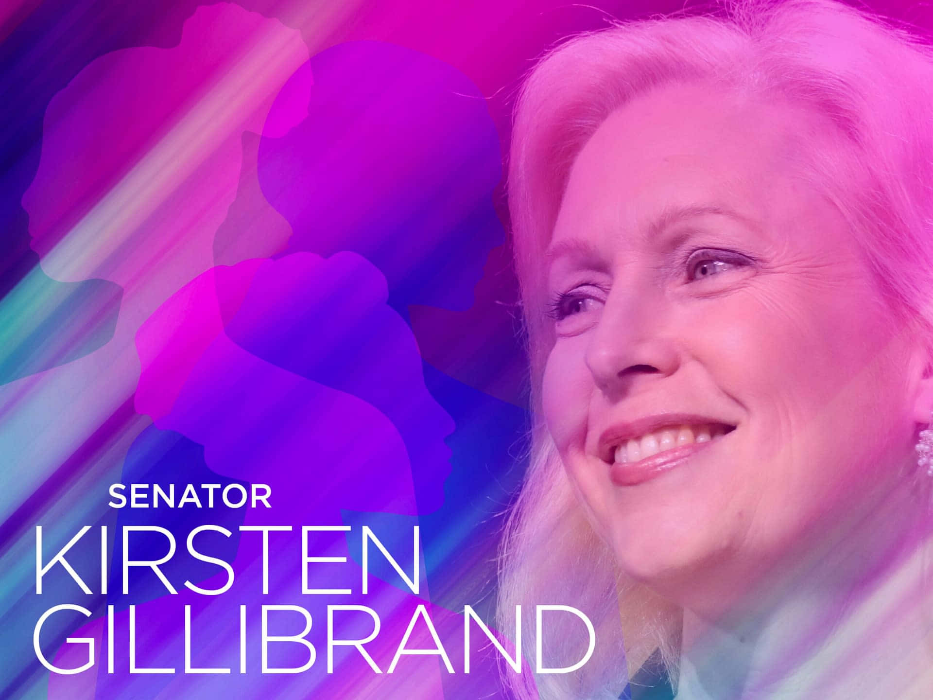 Kirsten Gillibrand, pink aesthetic, glowing purple and pink abstract background, Full HD Desktop Wallpaper