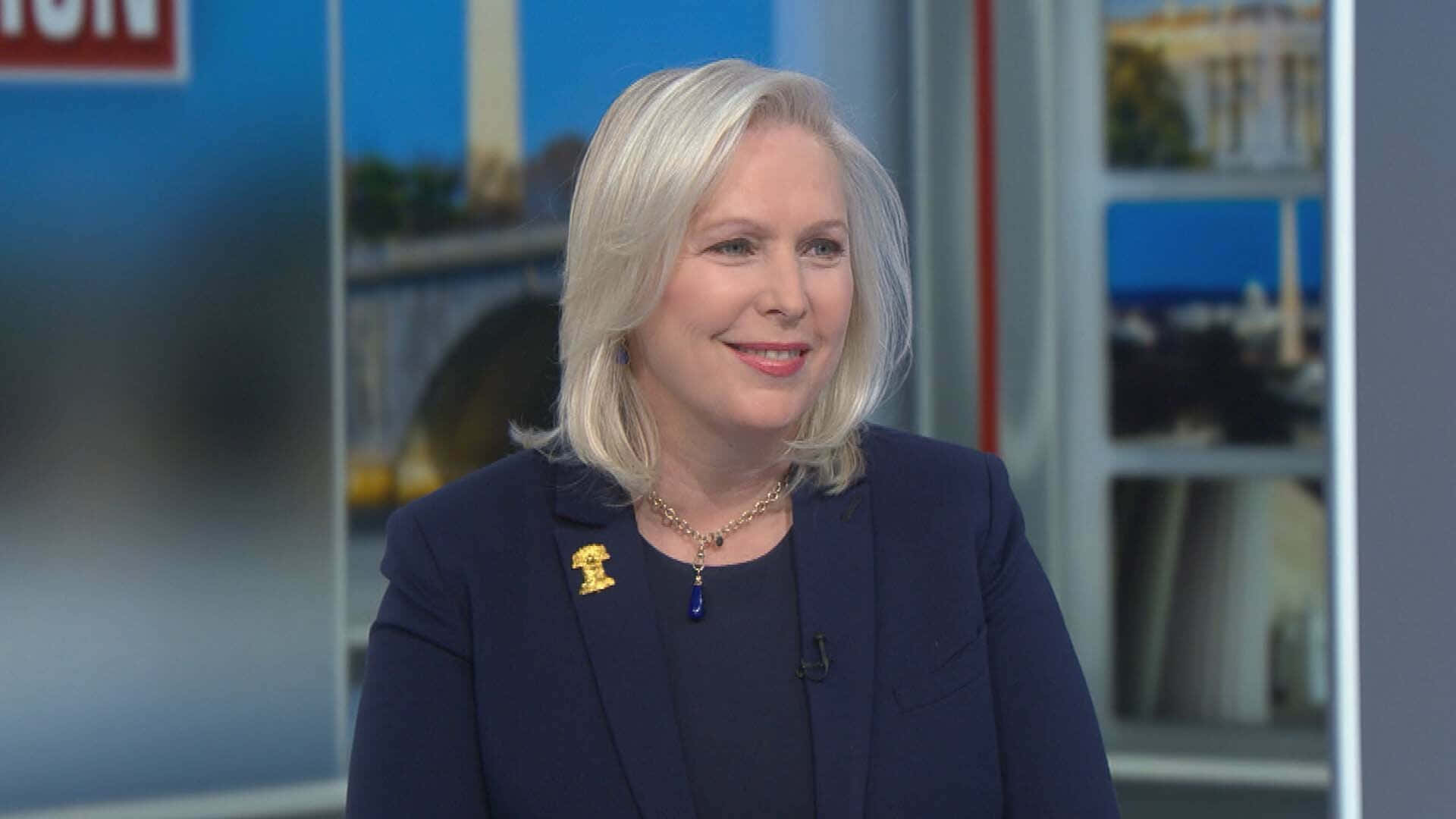 Kirsten Gillibrand, navy blazer, gold pin, Full HD Desktop Wallpaper