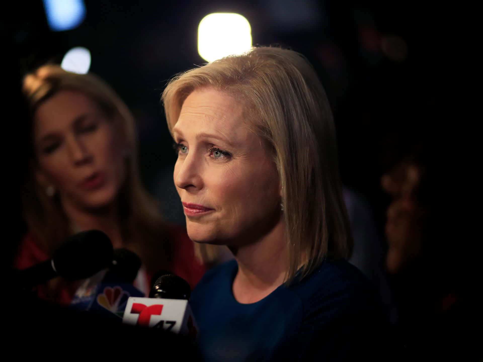 Kirsten Gillibrand, blonde hair, blue top, Full HD Desktop Wallpaper