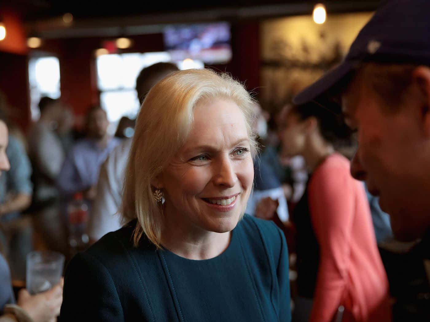 Kirsten Gillibrand, blonde woman, dark teal top, HD Desktop Wallpaper