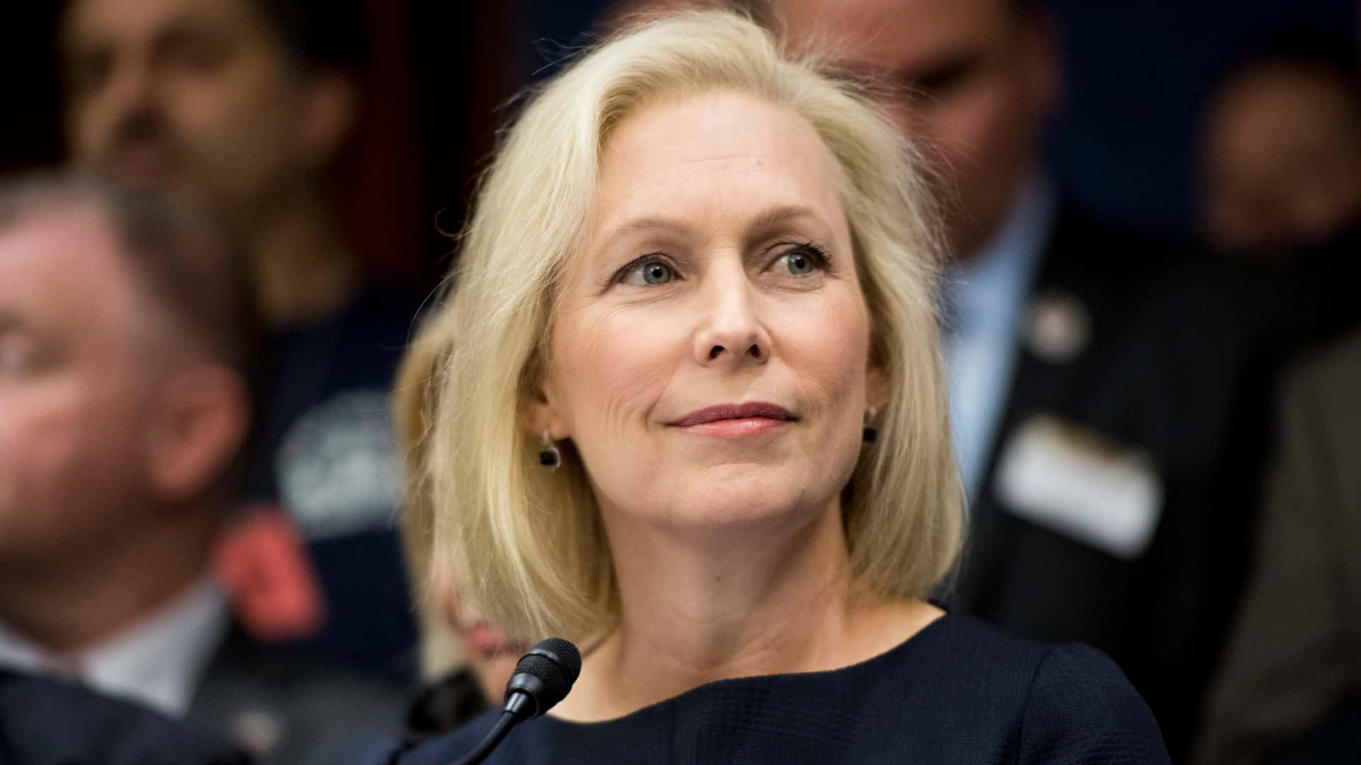 Kirsten Gillibrand, blonde woman, dark blue top, Full HD Desktop Wallpaper