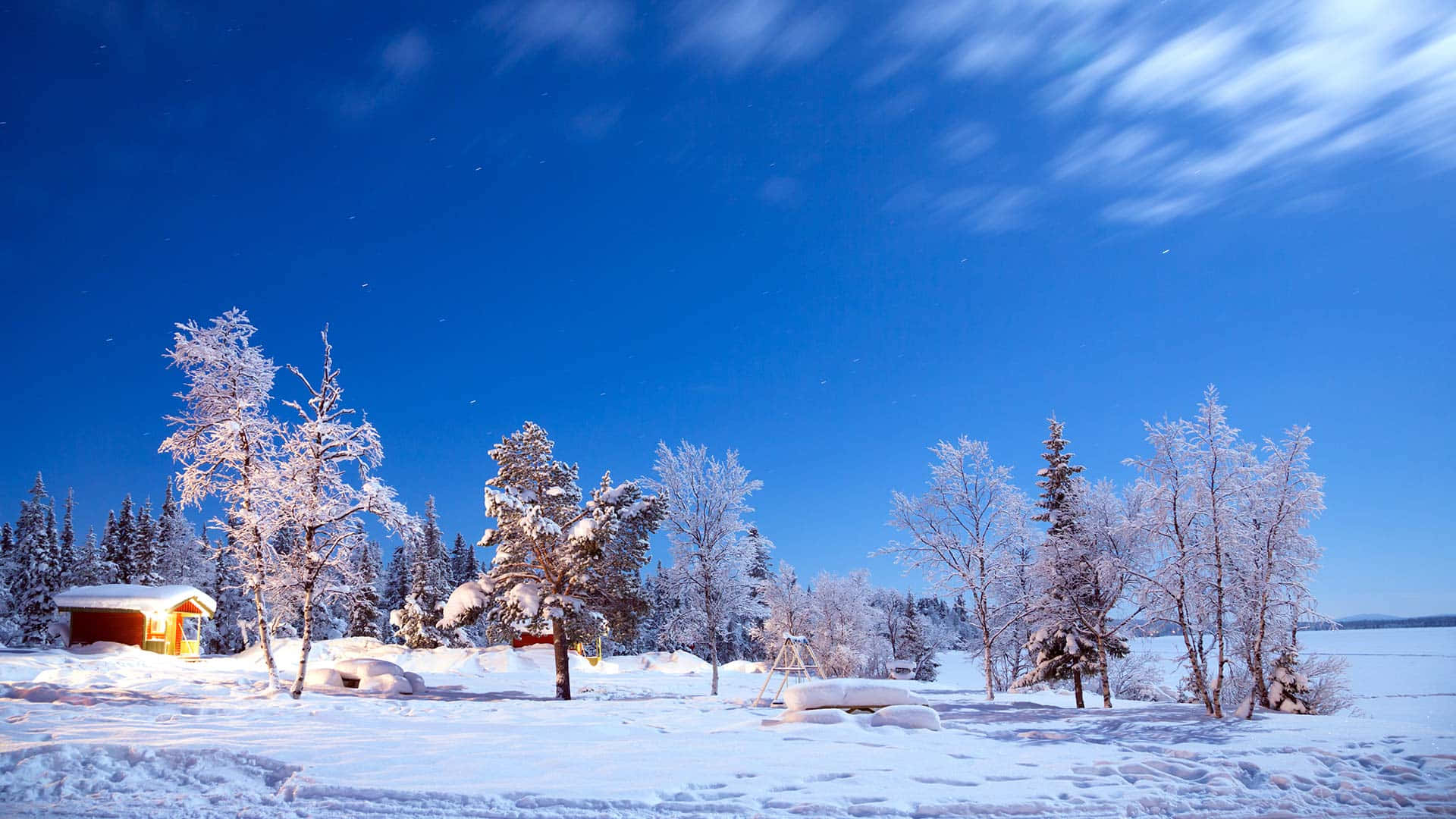 Kiruna, winter landscape, twilight, Full HD Desktop Wallpaper