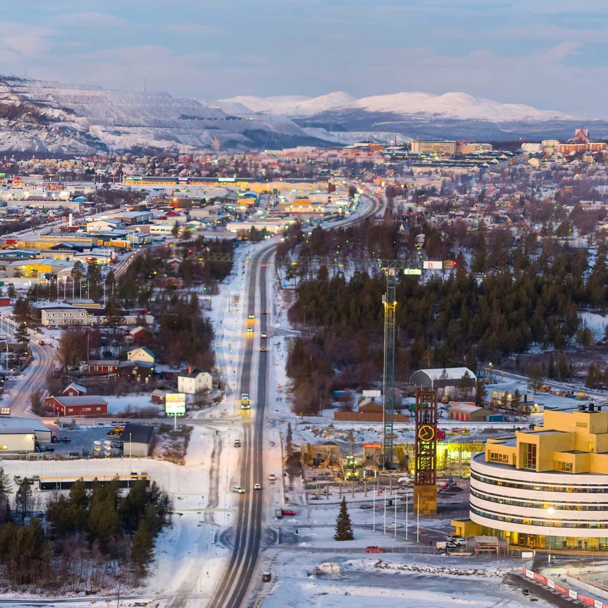 Kiruna, winter twilight, snowy cityscape, SD Desktop Wallpaper