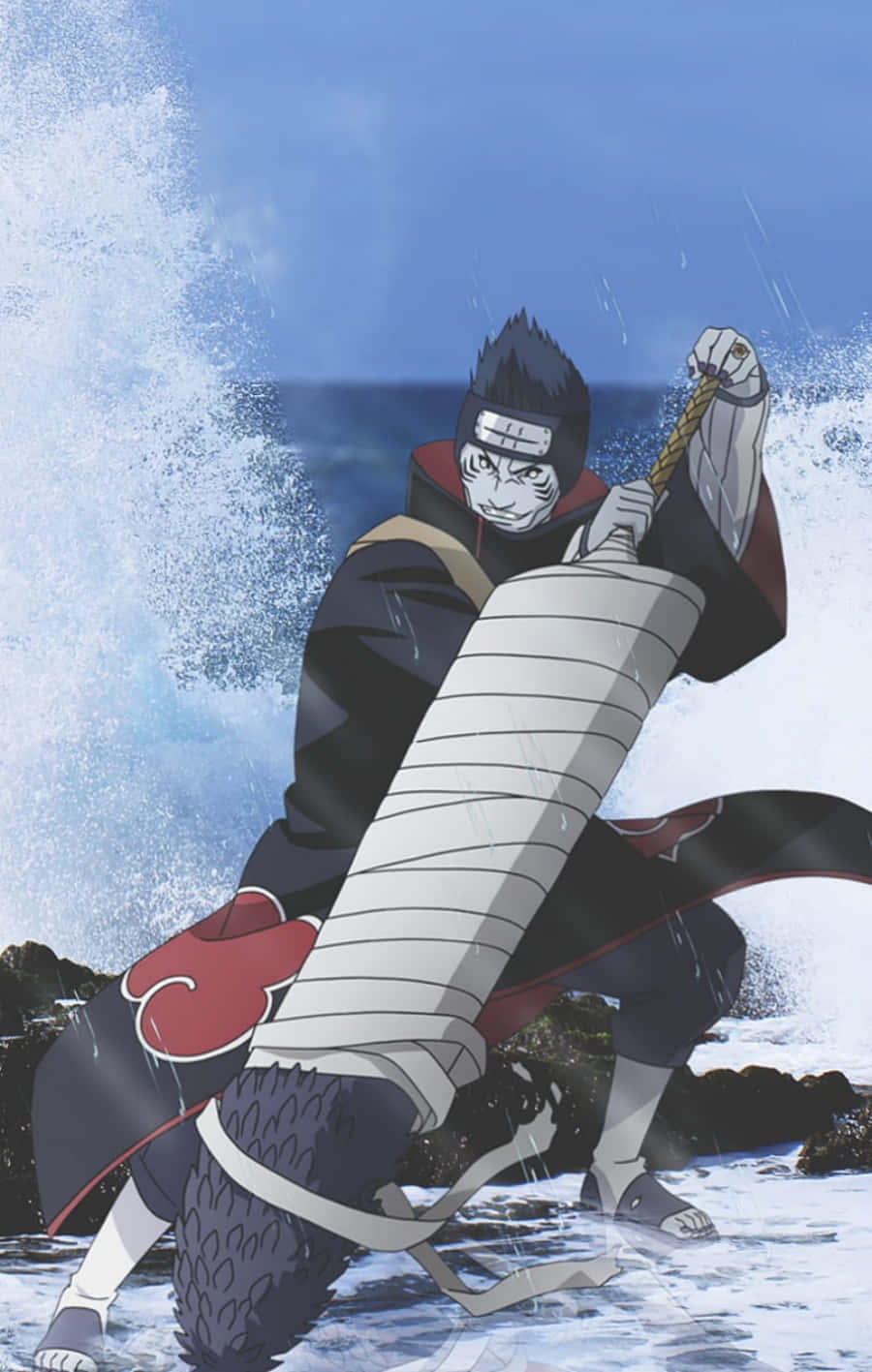 Kisame, giant sword, crashing ocean waves, HD Phone Wallpaper
