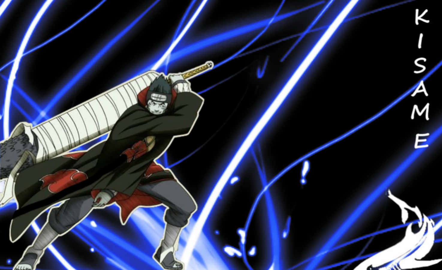 Kisame, giant sword, glowing blue energy streaks, HD Desktop Wallpaper
