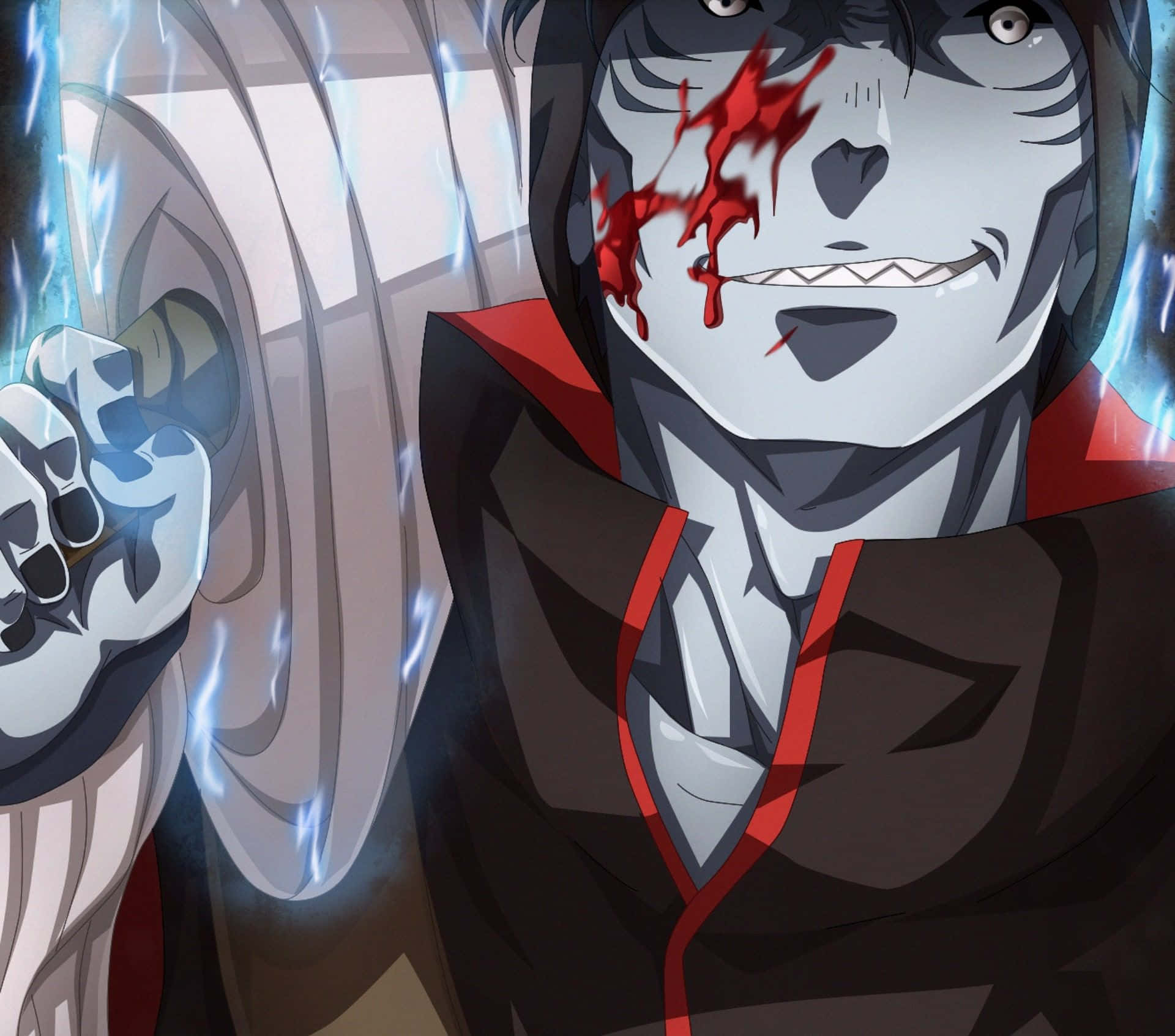 Kisame, bloody face, glowing blue energy, Full HD Desktop Wallpaper