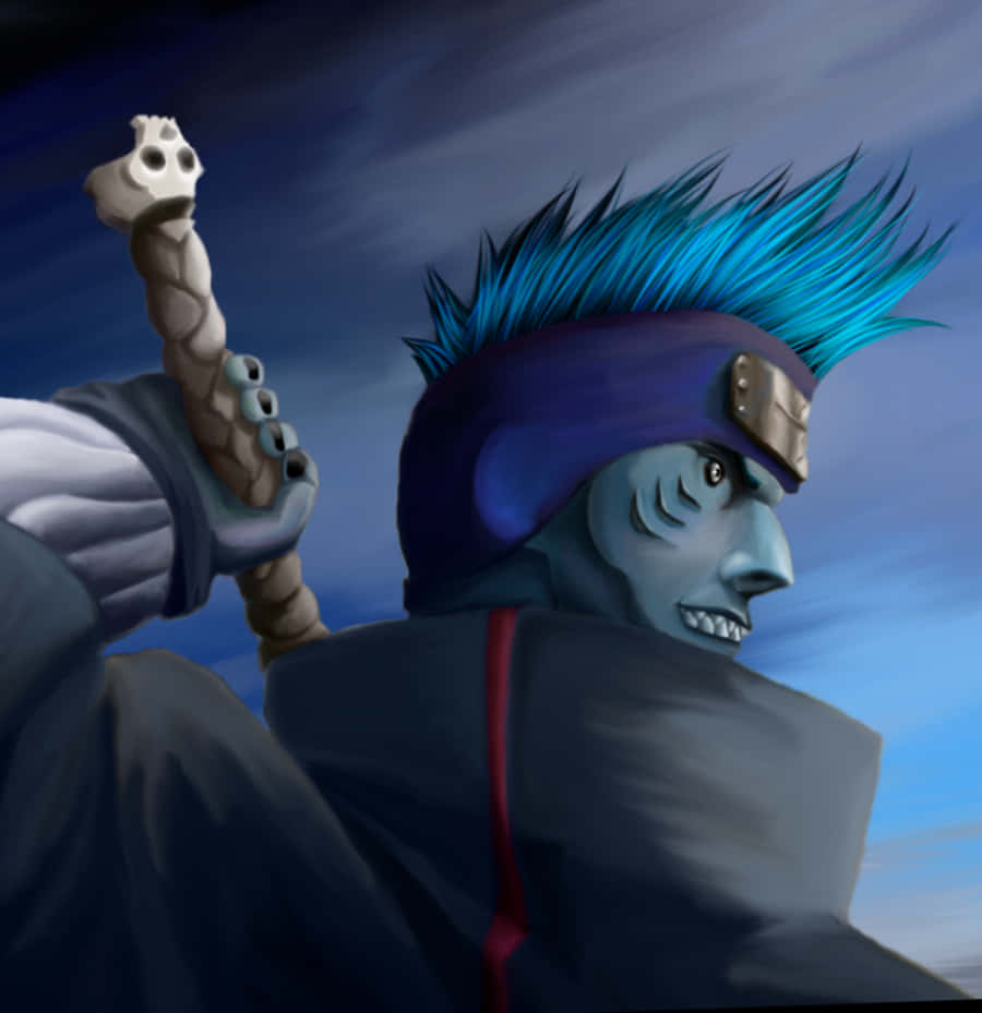 Kisame, blue-skinned, spiky blue hair, SD Phone Wallpaper