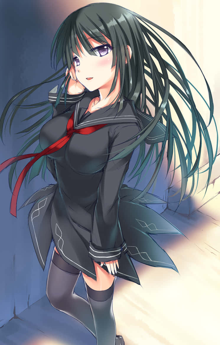 Kisara Tendo, black sailor uniform, red ribbon, SD Phone Wallpaper