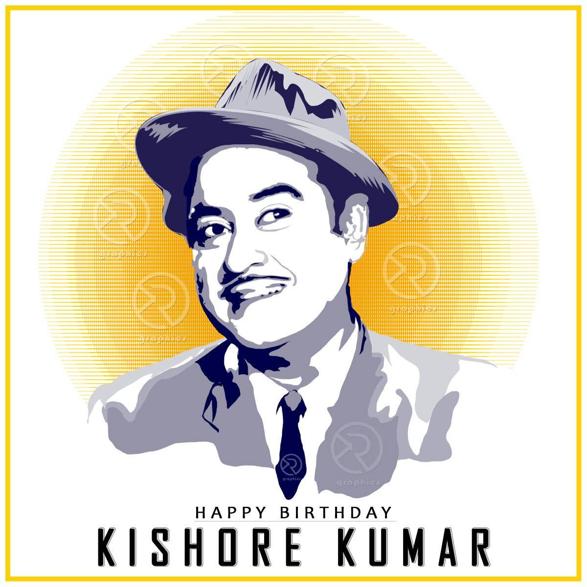 Kishore Kumar, fedora, yellow sunburst, SD Desktop Wallpaper