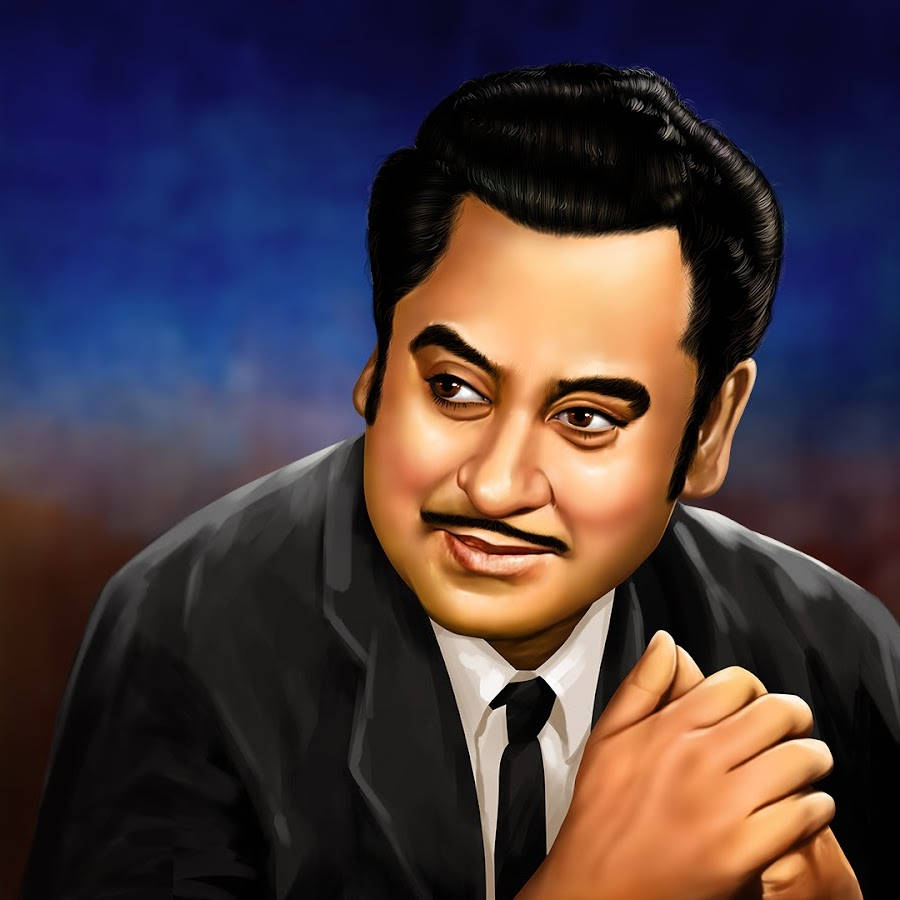 Kishore Kumar, blue gradient background, smiling man, SD Desktop Wallpaper