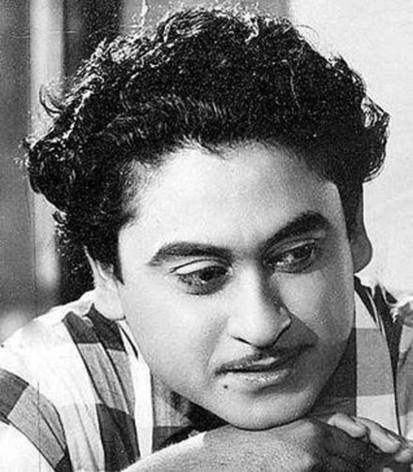 Kishore Kumar, curly hair, black and white close-up portrait, HD Phone Wallpaper
