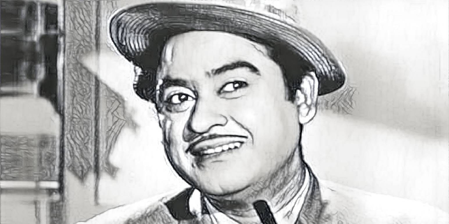 Kishore Kumar, fedora, black and white sketch portrait, HD Desktop Wallpaper