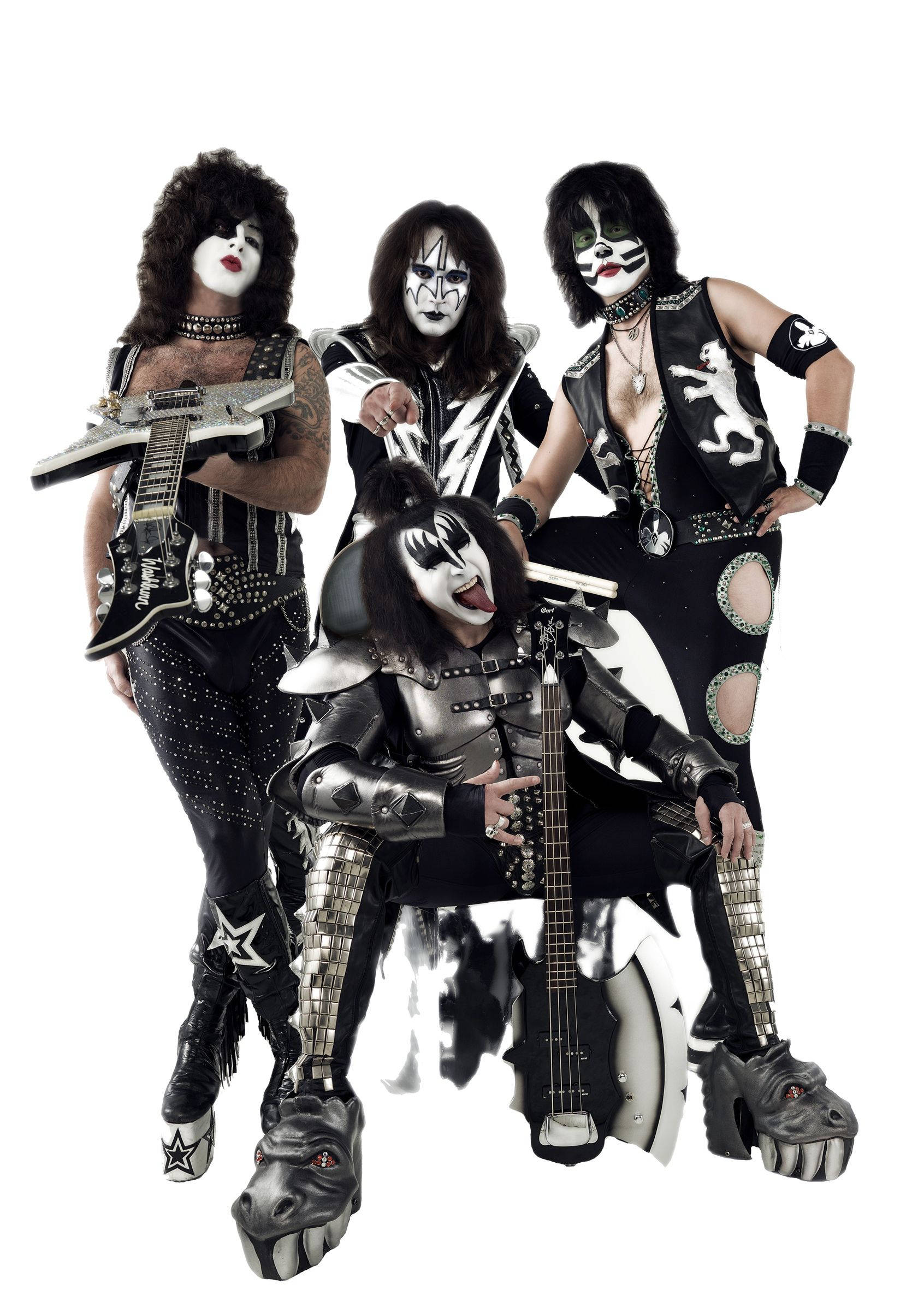 Kiss Band, black and white costumes, face paint, Full HD Phone Wallpaper