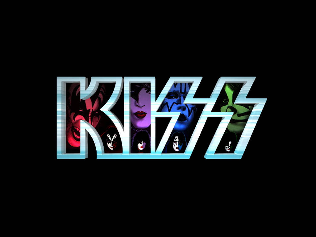 KISS Band, classic logo, four members' faces, SD Desktop Wallpaper