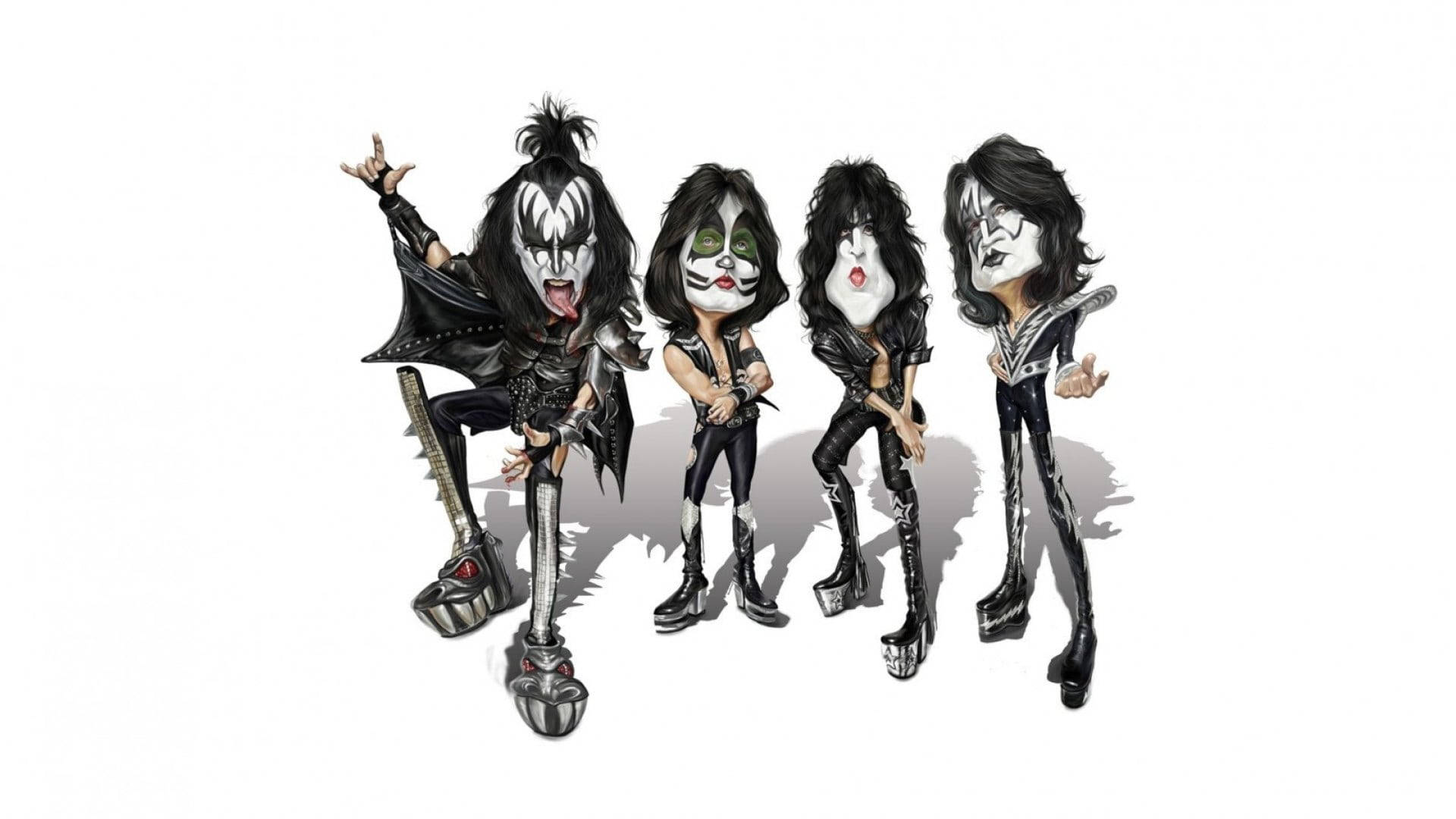 Kiss Band, black and white makeup, cartoonish, Full HD Desktop Wallpaper