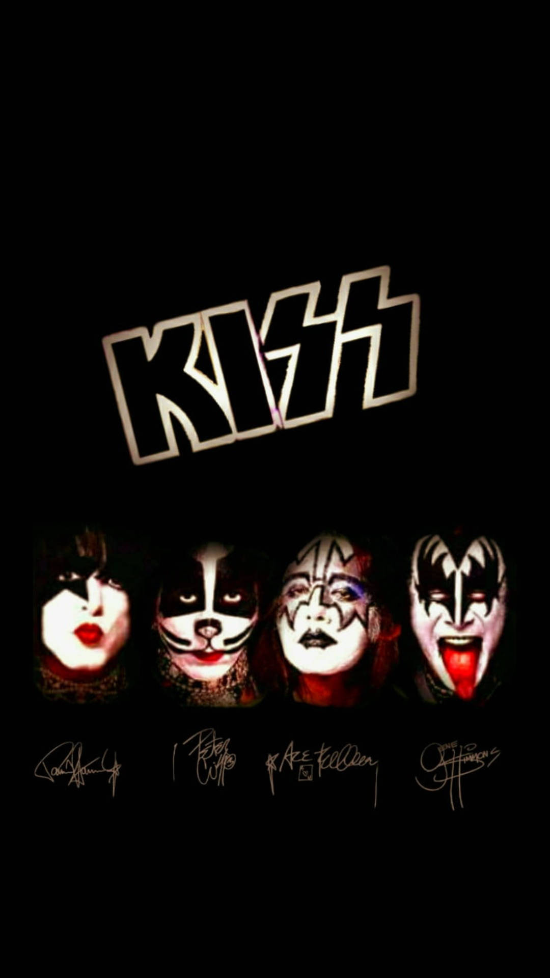 KISS, iconic makeup, glowing logo, Full HD Phone Wallpaper