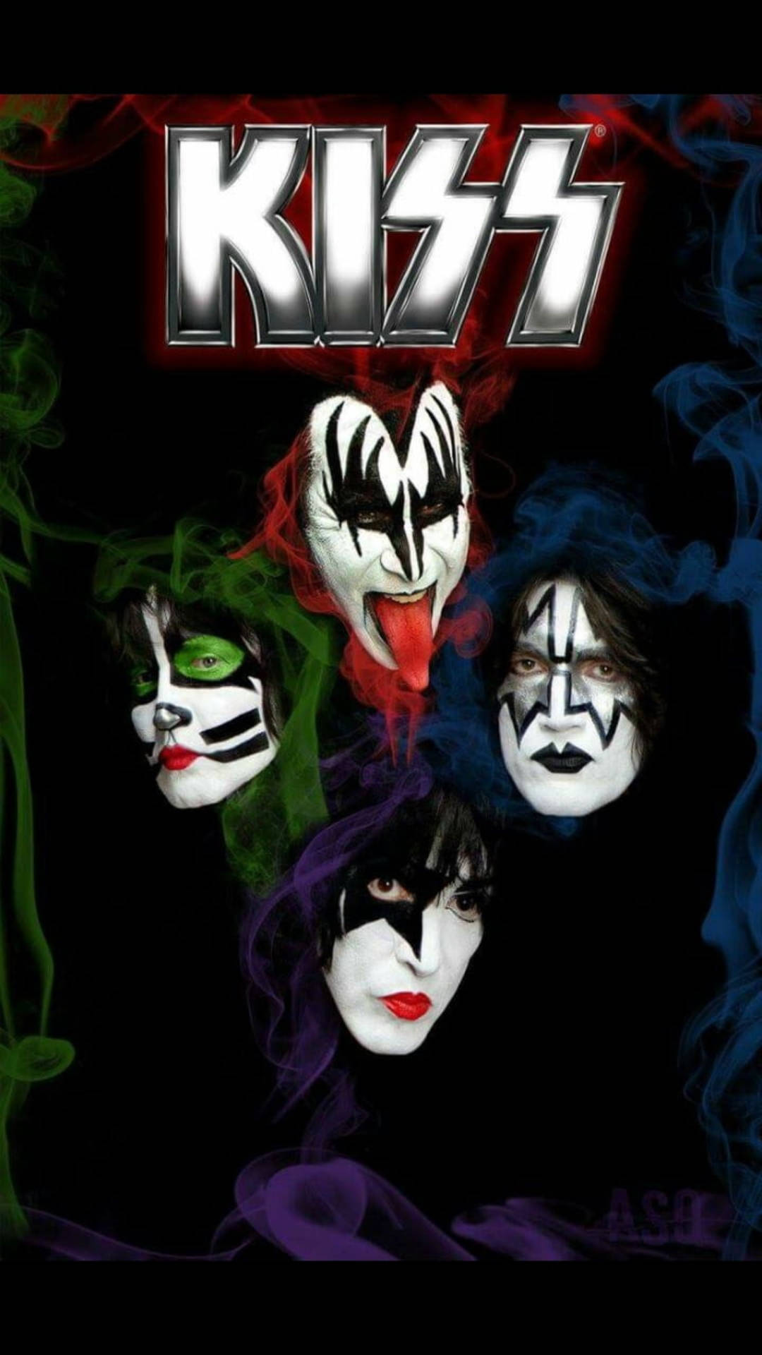 KISS, face paint, colored smoke, Full HD Phone Wallpaper